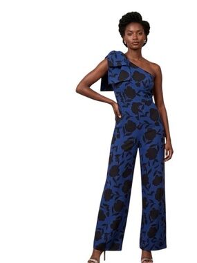 Asymmetric One-Shoulder Blue Floral Jumpsuit